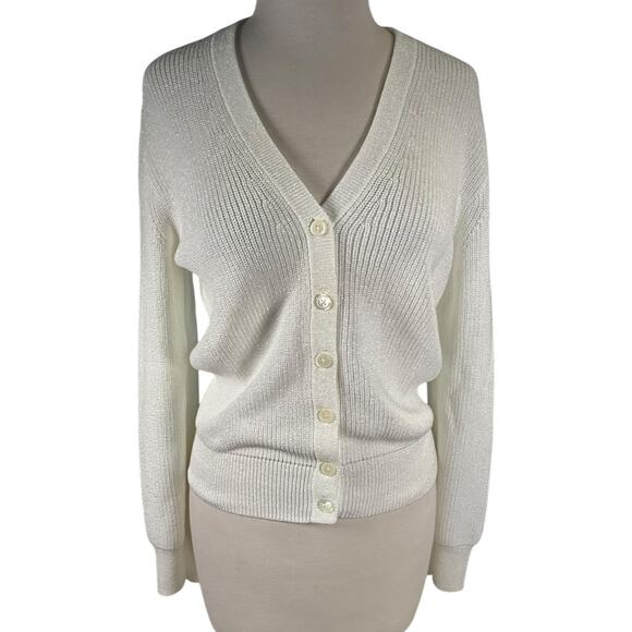 J.Crew Women’s Shimmer Ribbed Wrap Cardigan Sweater Size Medium Ivory White NWOT - Picture 10 of 10